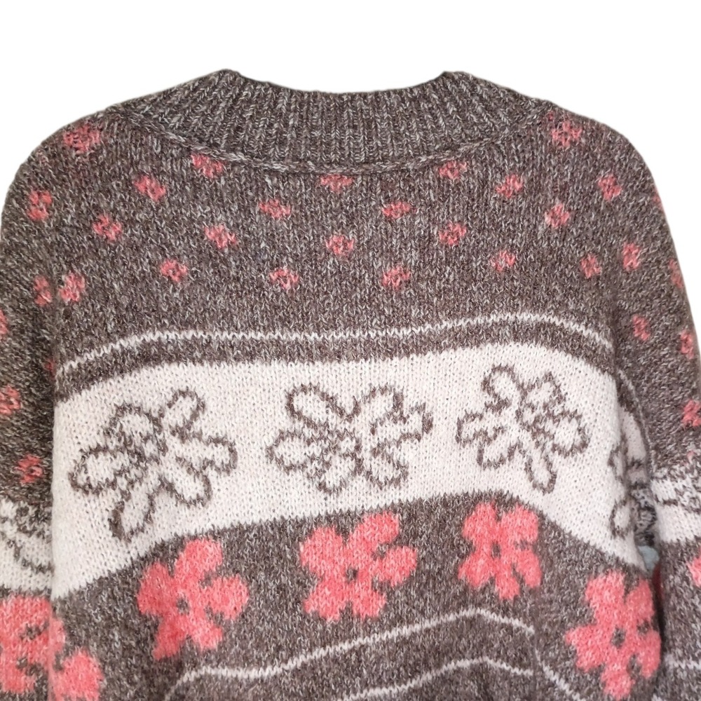 SO Goods For Life Womens Brown Pink Floral Marl Knit V-Neck Sweater Large - Picture 8 of 9